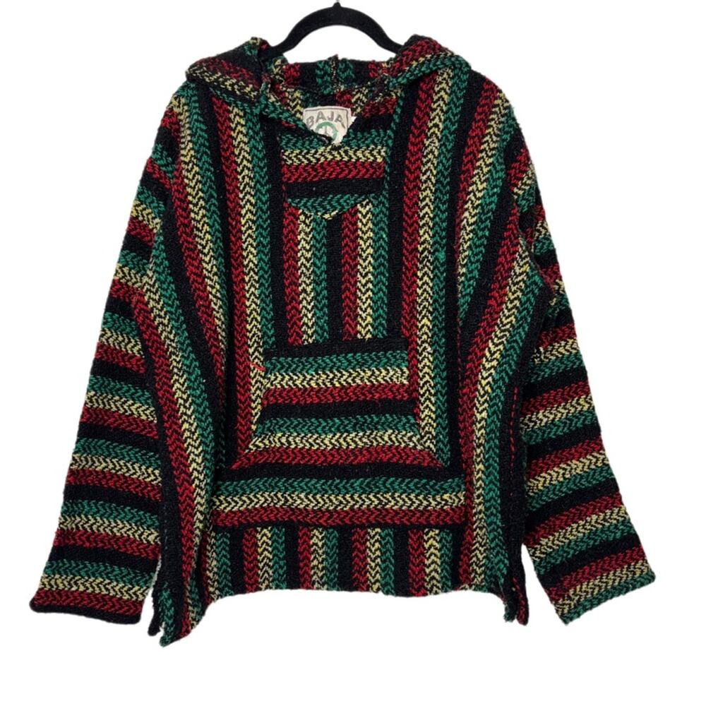 Baja Joe Mexican Baja Hoodie Sweater Pullover Rasta Red yellow green unisex MED